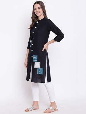 Black printed cotton cotton-kurtis 3
