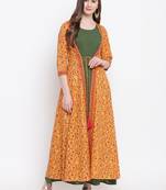 Mustard printed cotton cotton-kurtis