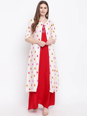 Off-white embroidered rayon ethnic-kurtis 2