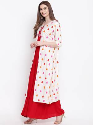 Off-white embroidered rayon ethnic-kurtis 4