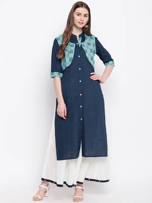 Blue printed rayon ethnic-kurtis 1