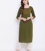 Green embroidered cotton cotton-kurtis
