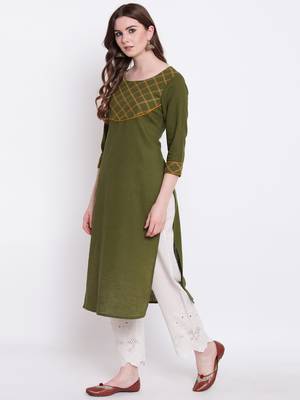 Green embroidered cotton cotton-kurtis 3