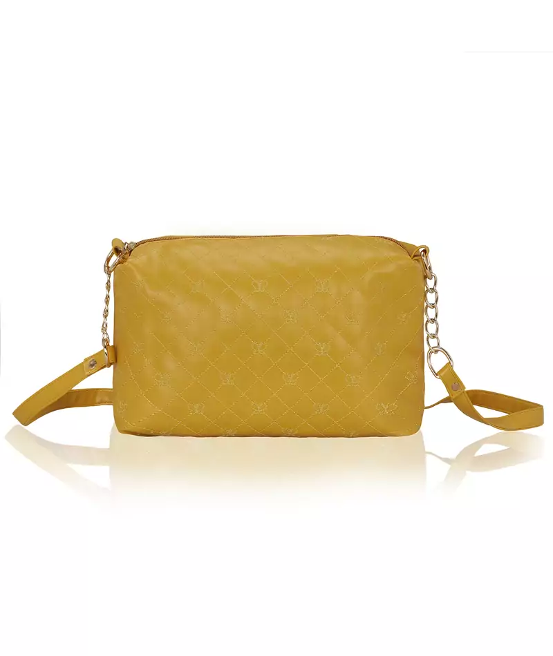 KLEIO Women'S Quilted Pu Leather Crossbody Bag Girls Purse Shoulder Handbag With Chain Strap (Yellow)