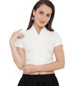 Women's Blue Knitted Lycra Readymade Stretchable Free Size Saree Blouse