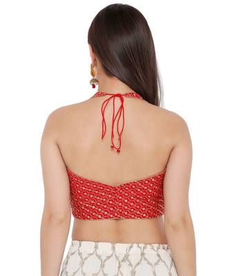 Women's Red Silk Readymade Saree Blouse 2