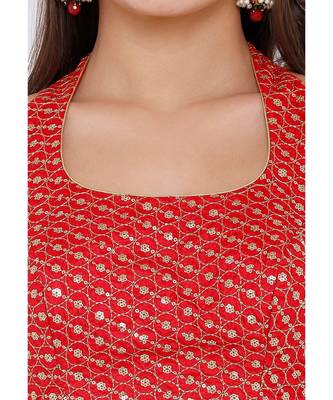Women's Red Silk Readymade Saree Blouse 5