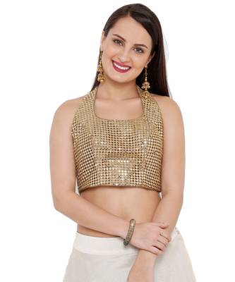 Women's Gold Sequence Readymade Saree Blouse 1