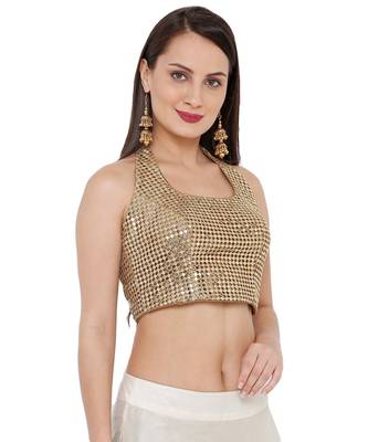 Women's Gold Sequence Readymade Saree Blouse 3