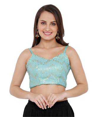 Women's Sky Blue Chiffon Readymade Saree Blouse 1