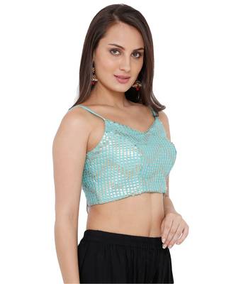 Women's Sky Blue Chiffon Readymade Saree Blouse 3