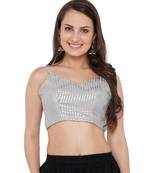 Women's Grey Chiffon Readymade Saree Blouse