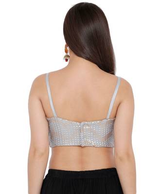 Women's Grey Chiffon Readymade Saree Blouse 2