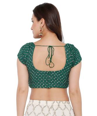 Women's Green Georgette Readymade Saree Blouse 2