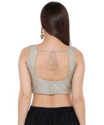 Women's Grey Silk Readymade Saree Blouse 2