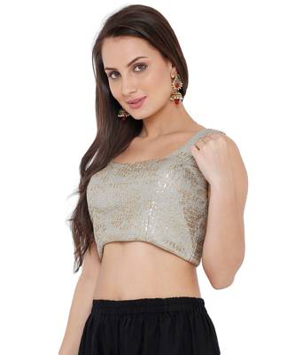 Women's Grey Silk Readymade Saree Blouse 3