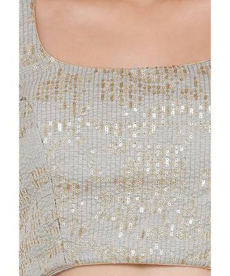 Women's Grey Silk Readymade Saree Blouse 5
