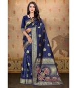 Navy Blue Woven Art Silk Saree With Blouse