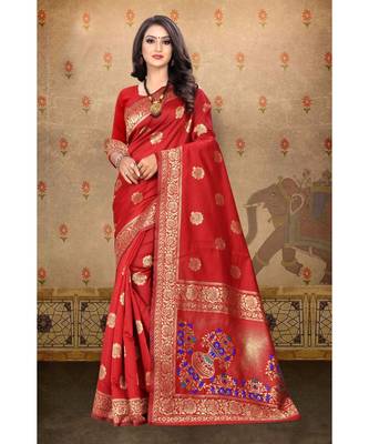 Red Woven Art Silk Saree With Blouse 1