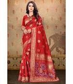 Red Woven Art Silk Saree With Blouse