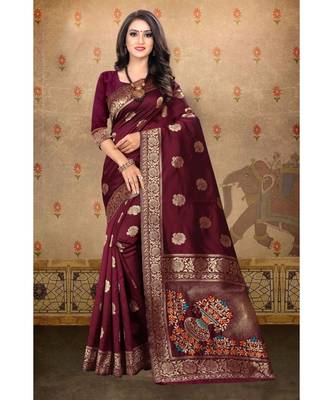 Maroon Woven Art Silk Saree With Blouse 1