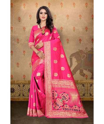 Magenta Woven Art Silk Saree With Blouse 1
