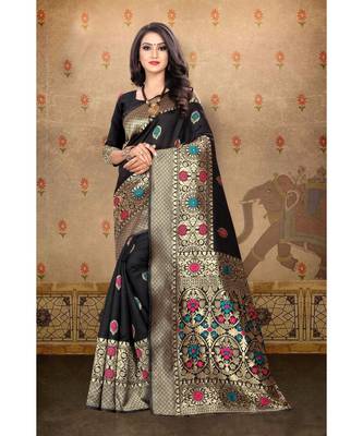 Black Woven Art Silk Saree With Blouse 1