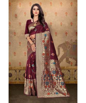 Maroon Woven Art Silk Saree With Blouse 1