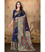 Navy Blue Woven Banarasi Saree With Blouse