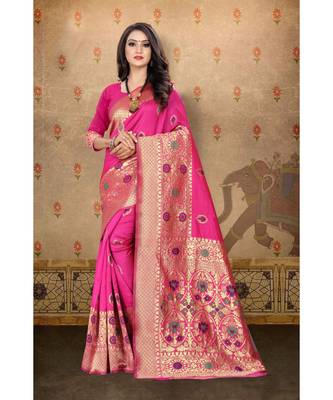 Magenta Woven Art Silk Saree With Blouse 1
