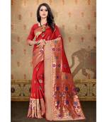 Red Woven Banarasi Saree With Blouse