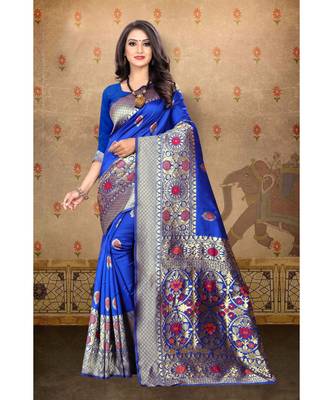 Blue Woven Art Silk Saree With Blouse 1