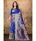 Blue Woven Art Silk Saree With Blouse