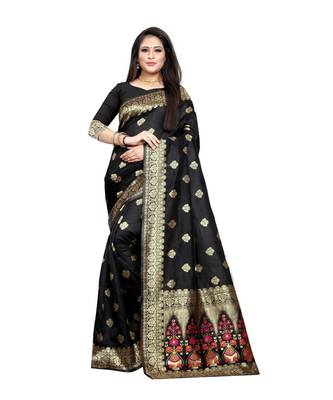 Black Woven Banarasi Saree With Blouse 1
