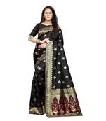 Black Woven Banarasi Saree With Blouse