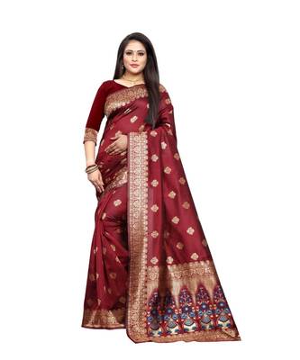 Maroon Woven Art Silk Saree With Blouse 1