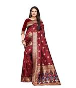 Maroon Woven Art Silk Saree With Blouse