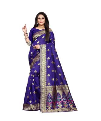 Purple Woven Banarasi Saree With Blouse 1