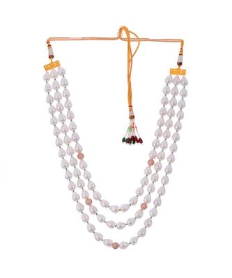 White Three Line  Baroque Pearl Royal Look Beautiful Necklace 2