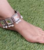 Victorian Silver Polki Inspired Anklet