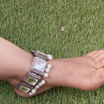 Victorian Silver Polki Inspired Anklet 2