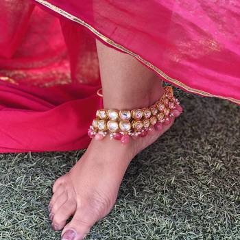 Pink Gold Tone Kundan Inspired Anklets 1