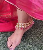 Pink Gold Tone Kundan Inspired Anklets