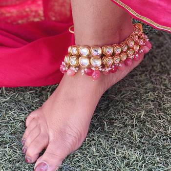 Pink Gold Tone Kundan Inspired Anklets 2