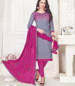 Grey South Cotton Embroidered Unstitched Dress Material