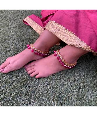 Pink Gold Tone Kundan Inspired Anklets 1