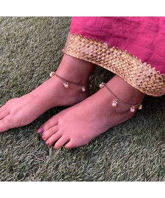 White Gold Tone Pearl Anklet 2