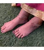 Pink Gold Tone Pearls And Rose Quartz Anklets