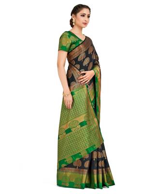 Black Woven Art Silk Saree With Blouse 2