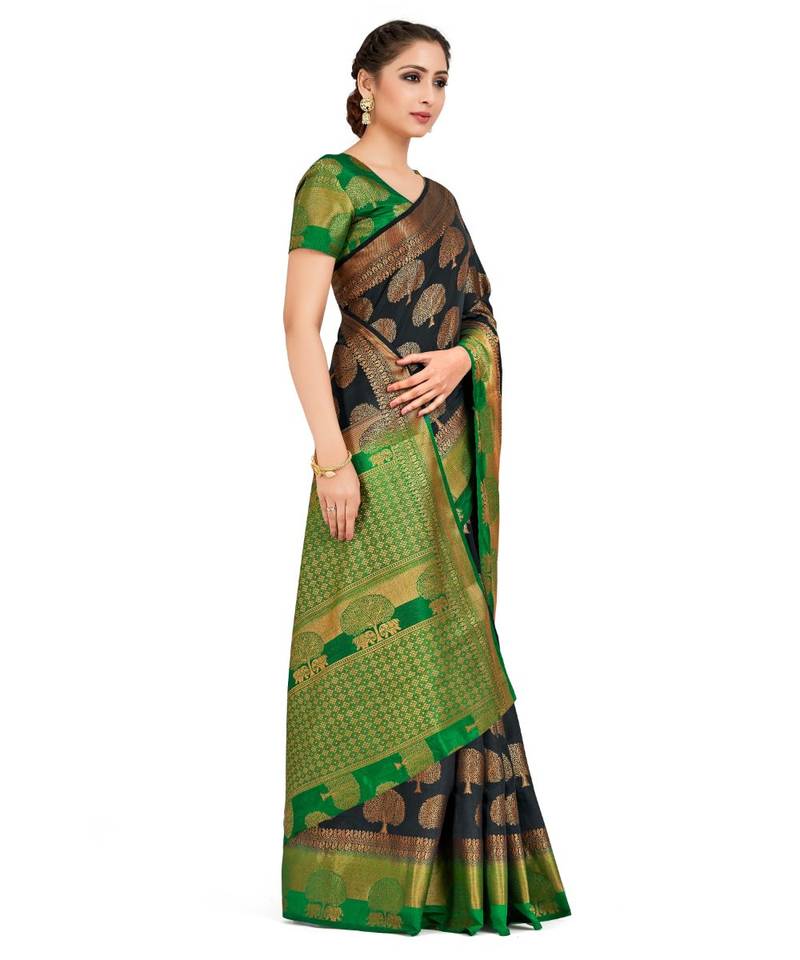 Black Woven Art Silk Saree With Blouse